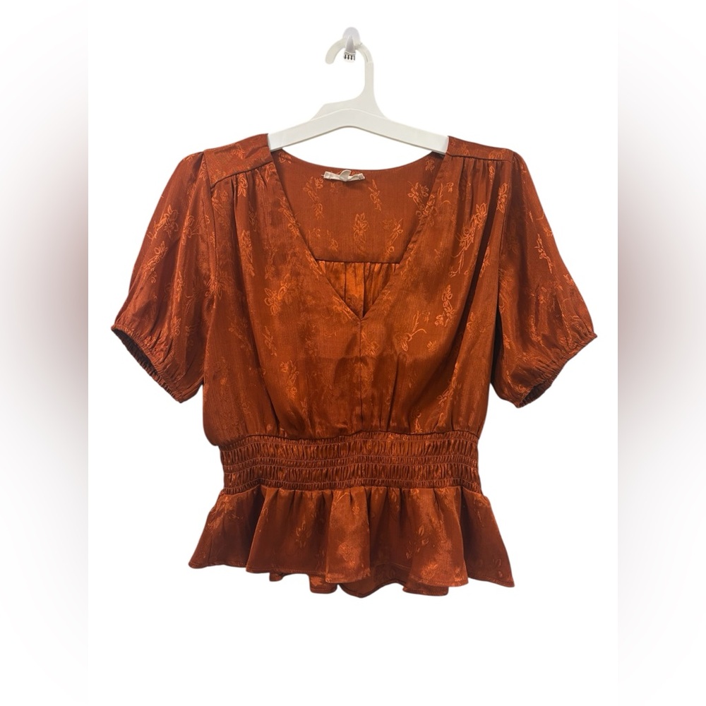 June & Hudson Rust Peplum Blouse